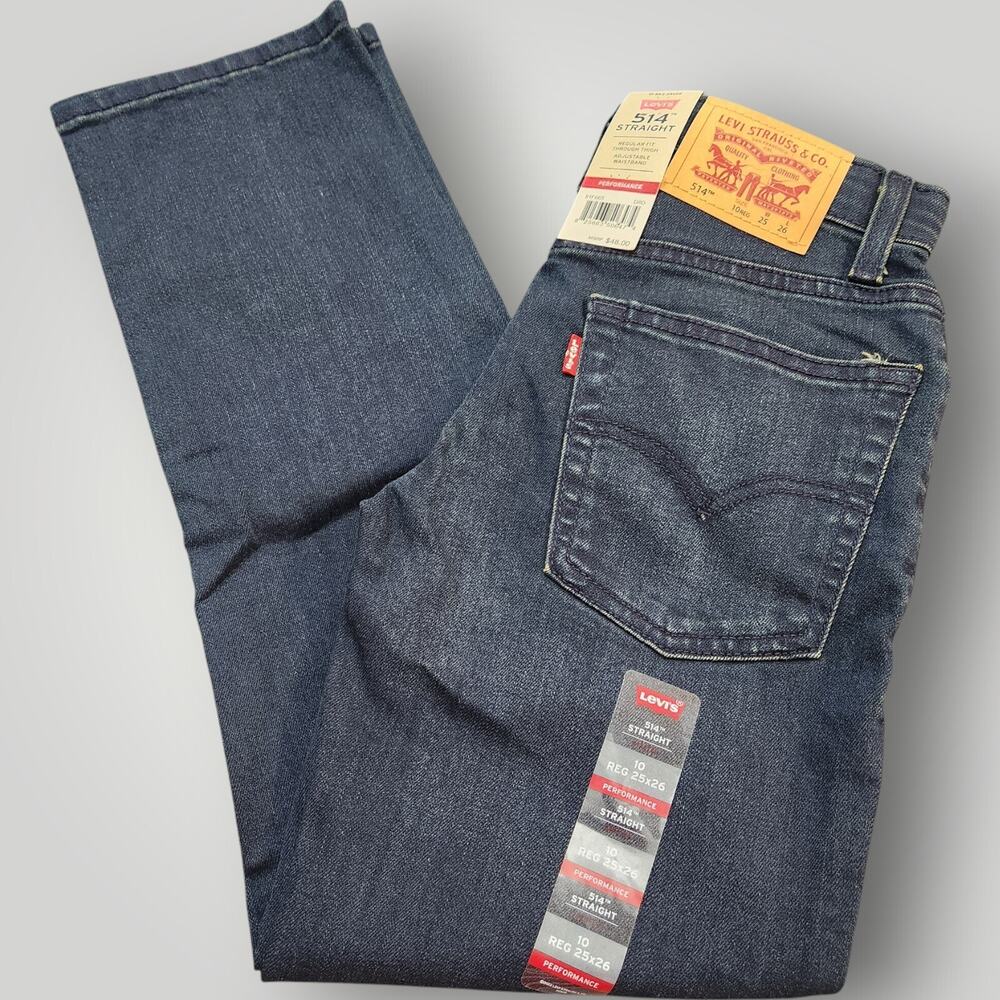 NWT Levi’s 514 Boys Straight Jeans Stretch Regular Fit Through Thigh Blue 10 Reg